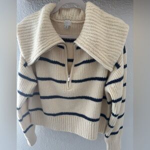 A New Day NWT Creme and Navy Striped Cowl Neck Zip Front Sweater SZ S
